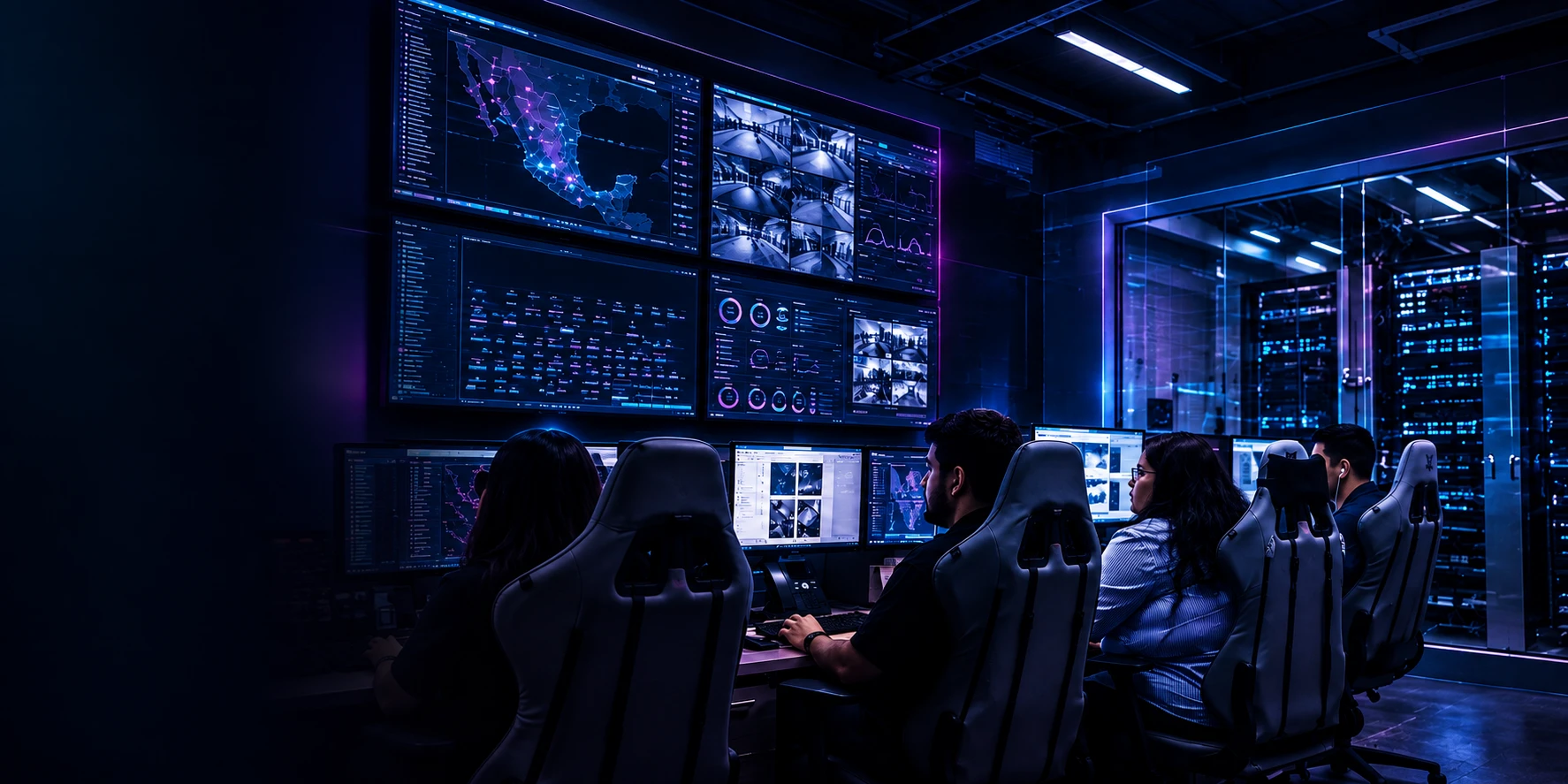 Centro de monitoreo con operadores atendiendo la operación
