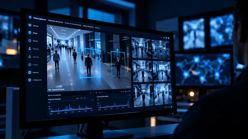 Pantalla de un sistema de análisis de video con detección de personas
